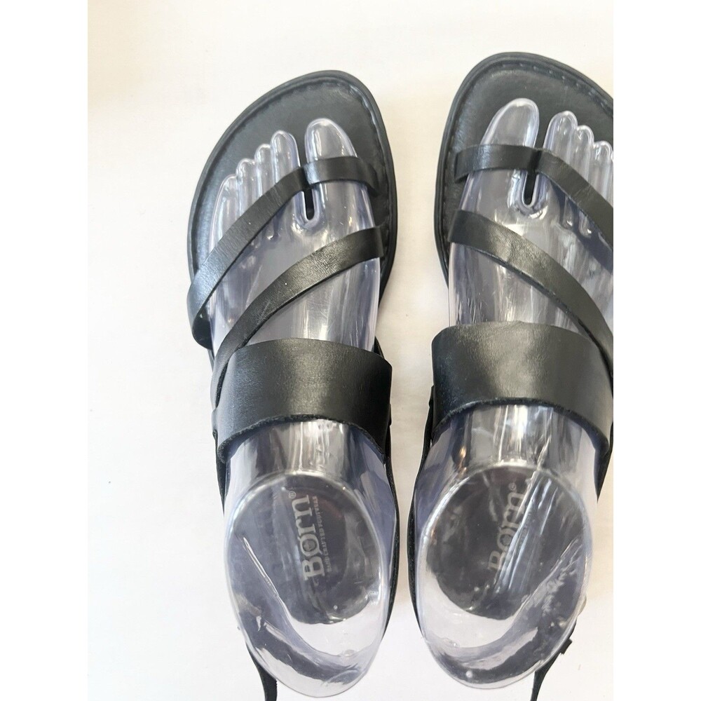 Born Womens Belluno Thong Slingback Sandals 7 Black Leather Casual Comfort Flat - Picture 3 of 9